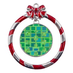 Green-abstract-geometric Metal Red Ribbon Round Ornament by Ket1n9