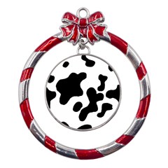 Cow Pattern Metal Red Ribbon Round Ornament by Ket1n9