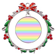 Cute Pastel Rainbow Stripes Metal X mas Wreath Ribbon Ornament