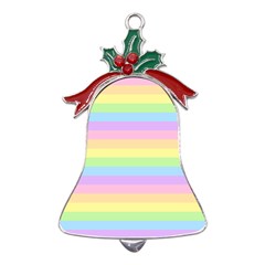 Cute Pastel Rainbow Stripes Metal Holly Leaf Bell Ornament by Ket1n9