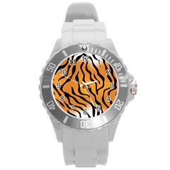 Tiger Skin Pattern Round Plastic Sport Watch (l) by Ket1n9