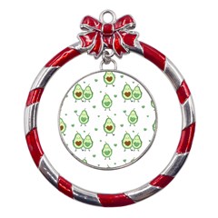 Cute-seamless-pattern-with-avocado-lovers Metal Red Ribbon Round Ornament by Ket1n9