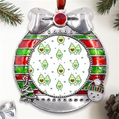 Cute-seamless-pattern-with-avocado-lovers Metal X mas Ribbon With Red Crystal Round Ornament by Ket1n9