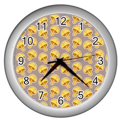 Yellow-mushroom-pattern Wall Clock (silver) by Ket1n9