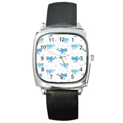 Seamless-pattern-with-cute-sharks-hearts Square Metal Watch by Ket1n9