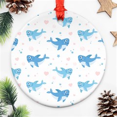 Seamless-pattern-with-cute-sharks-hearts Round Ornament (two Sides)