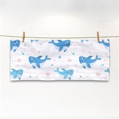 Seamless-pattern-with-cute-sharks-hearts Hand Towel by Ket1n9