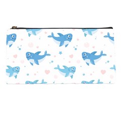 Seamless-pattern-with-cute-sharks-hearts Pencil Case by Ket1n9