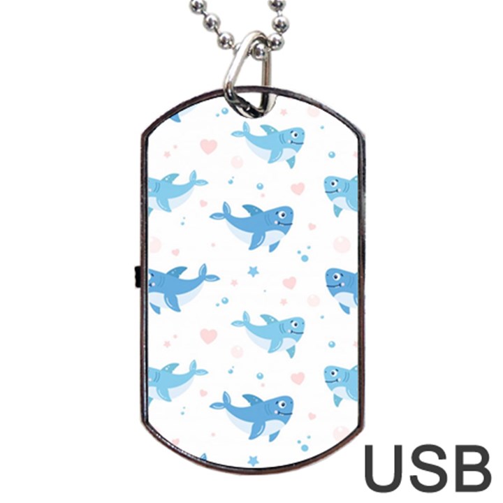 Seamless-pattern-with-cute-sharks-hearts Dog Tag USB Flash (One Side)