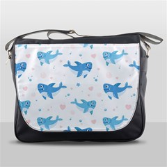 Seamless-pattern-with-cute-sharks-hearts Messenger Bag by Ket1n9