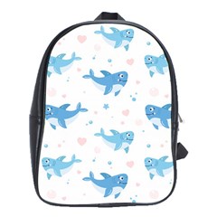 Seamless-pattern-with-cute-sharks-hearts School Bag (xl) by Ket1n9