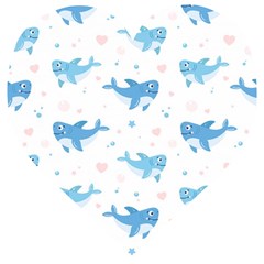 Seamless-pattern-with-cute-sharks-hearts Wooden Puzzle Heart by Ket1n9