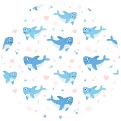 Seamless-pattern-with-cute-sharks-hearts Wooden Puzzle Round by Ket1n9