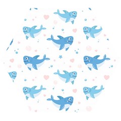 Seamless-pattern-with-cute-sharks-hearts Wooden Puzzle Hexagon by Ket1n9