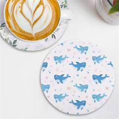 Seamless-pattern-with-cute-sharks-hearts Uv Print Round Tile Coaster by Ket1n9