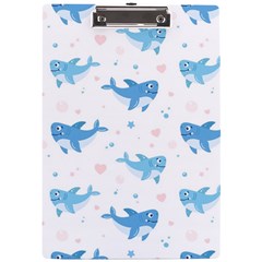 Seamless-pattern-with-cute-sharks-hearts A4 Acrylic Clipboard by Ket1n9