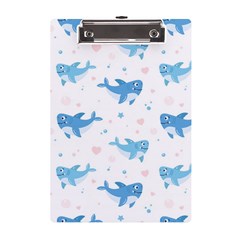 Seamless-pattern-with-cute-sharks-hearts A5 Acrylic Clipboard by Ket1n9