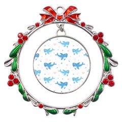 Seamless-pattern-with-cute-sharks-hearts Metal X mas Wreath Ribbon Ornament