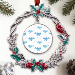 Seamless-pattern-with-cute-sharks-hearts Metal X mas Wreath Holly Leaf Ornament by Ket1n9