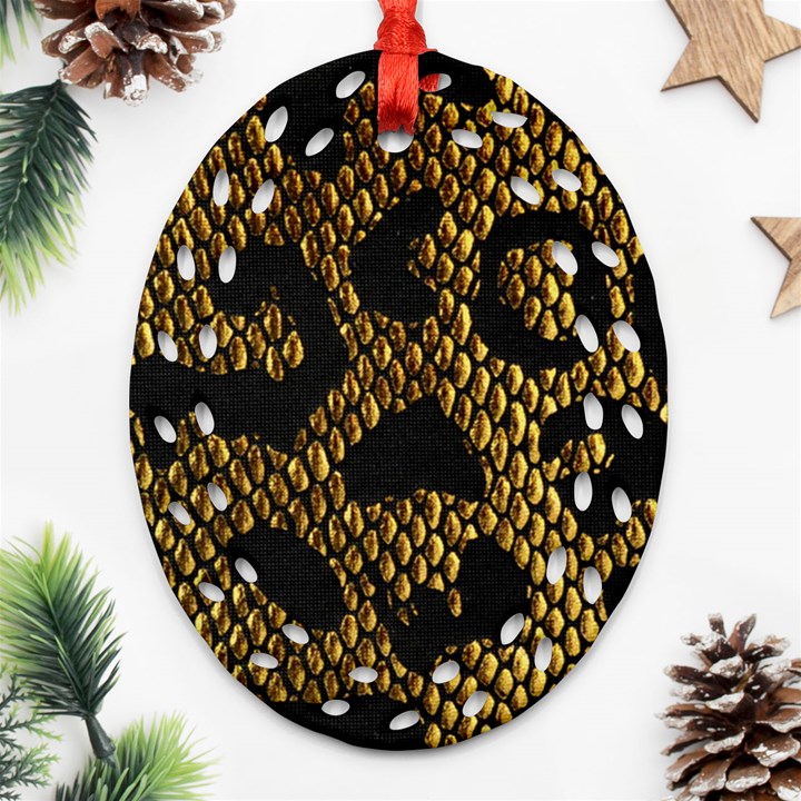 Metallic Snake Skin Pattern Oval Filigree Ornament (Two Sides)