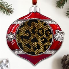 Metallic Snake Skin Pattern Metal Snowflake And Bell Red Ornament by Ket1n9