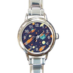 Space Galaxy Planet Universe Stars Night Fantasy Round Italian Charm Watch