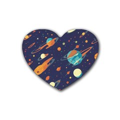 Space Galaxy Planet Universe Stars Night Fantasy Rubber Heart Coaster (4 Pack) by Ket1n9