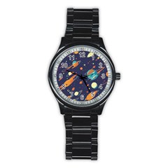 Space Galaxy Planet Universe Stars Night Fantasy Stainless Steel Round Watch by Ket1n9