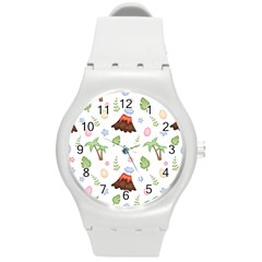 Cute-palm-volcano-seamless-pattern Round Plastic Sport Watch (m) by Ket1n9