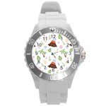 Cute-palm-volcano-seamless-pattern Round Plastic Sport Watch (L) Front