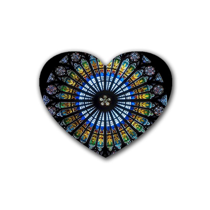 Stained Glass Rose Window In France s Strasbourg Cathedral Rubber Coaster (Heart)