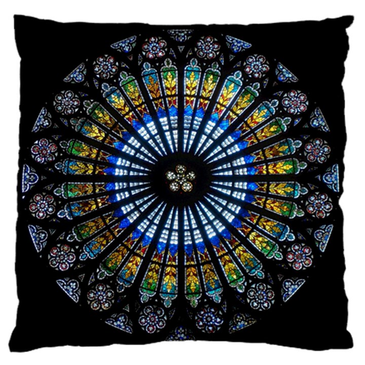 Stained Glass Rose Window In France s Strasbourg Cathedral Large Premium Plush Fleece Cushion Case (Two Sides)