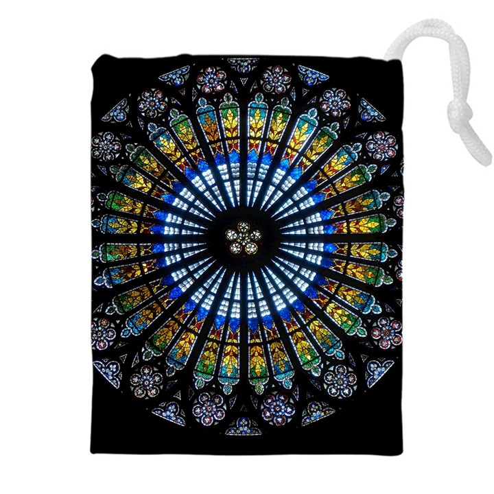 Stained Glass Rose Window In France s Strasbourg Cathedral Drawstring Pouch (5XL)