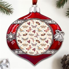 Pattern-with-butterflies-moths Metal Snowflake And Bell Red Ornament by Ket1n9