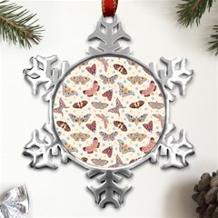 Pattern-with-butterflies-moths Metal Small Snowflake Ornament by Ket1n9