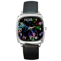 Snowflakes Snow Winter Christmas Square Metal Watch by Grandong