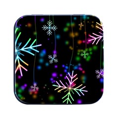 Snowflakes Snow Winter Christmas Square Metal Box (black) by Grandong