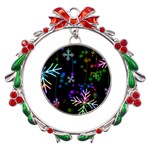 Snowflakes Snow Winter Christmas Metal X mas Wreath Ribbon Ornament Front