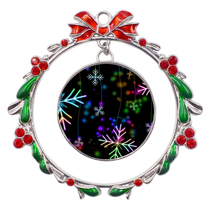 Snowflakes Snow Winter Christmas Metal X mas Wreath Ribbon Ornament