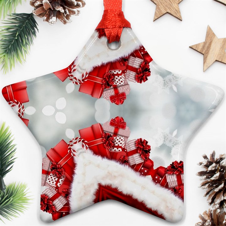 Christmas-background-tile-gifts Star Ornament (Two Sides)