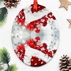 Christmas-background-tile-gifts Ornament (Oval Filigree)