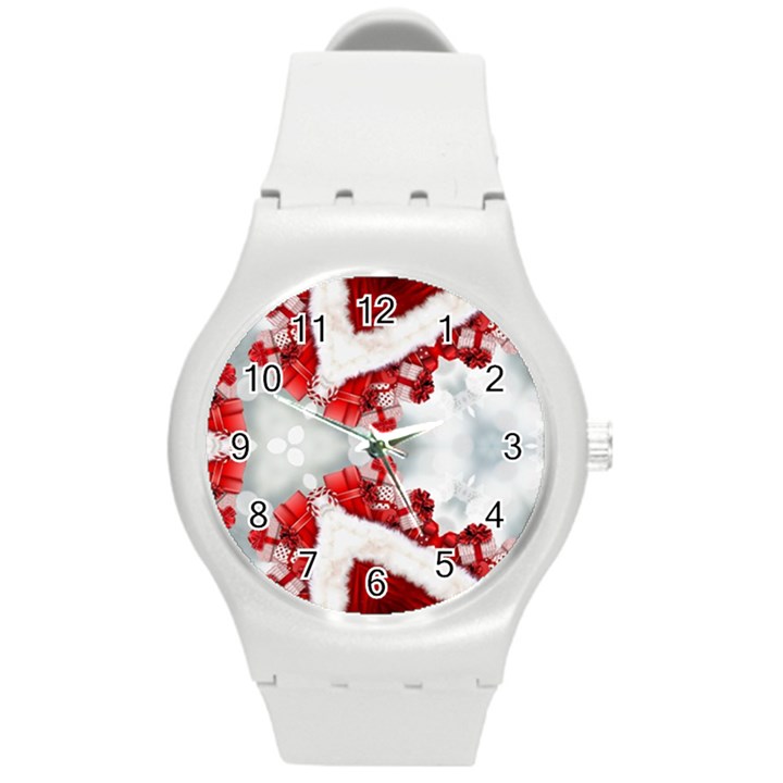 Christmas-background-tile-gifts Round Plastic Sport Watch (M)