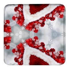 Christmas-background-tile-gifts Square Glass Fridge Magnet (4 Pack) by Grandong