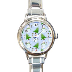 New Year Christmas Snowman Pattern, Round Italian Charm Watch by Grandong