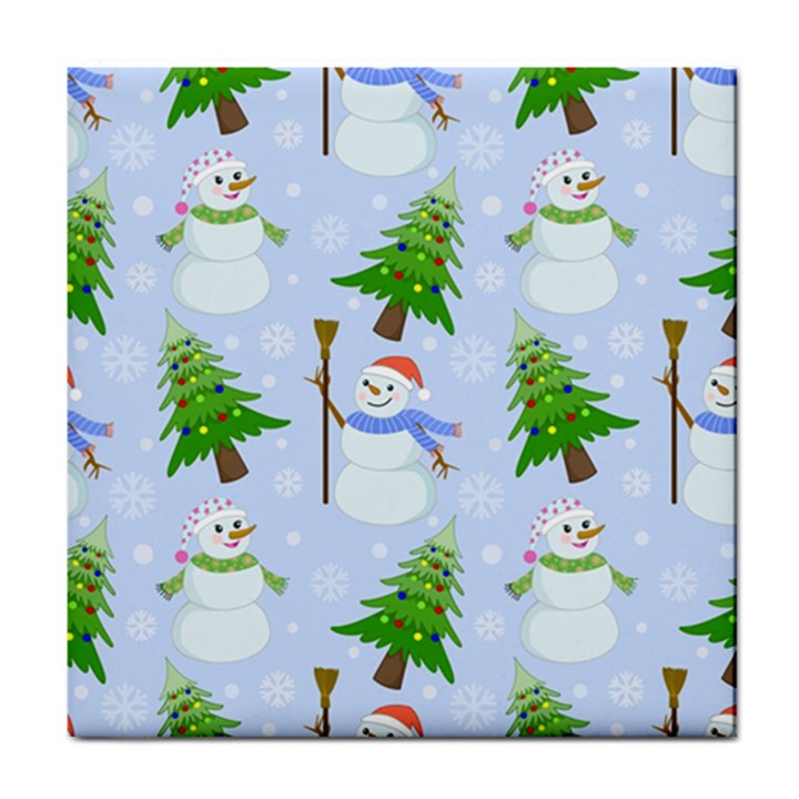 New Year Christmas Snowman Pattern, Tile Coaster