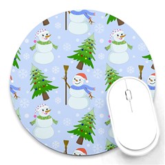 New Year Christmas Snowman Pattern, Round Mousepad by Grandong