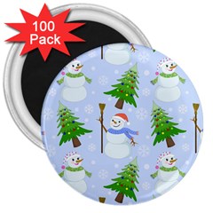 New Year Christmas Snowman Pattern, 3  Magnets (100 Pack) by Grandong