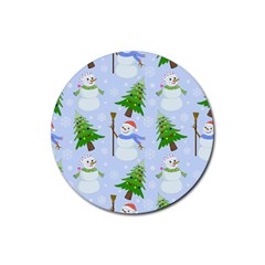 New Year Christmas Snowman Pattern, Rubber Coaster (round) by Grandong