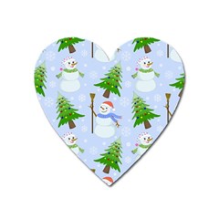 New Year Christmas Snowman Pattern, Heart Magnet by Grandong