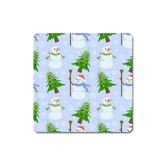 New Year Christmas Snowman Pattern, Square Magnet by Grandong